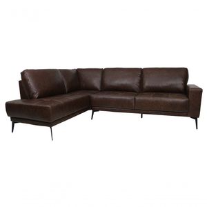 Sofá De Couro Rubi 2 Lugares Com Chaise Esquerda Soft Tabaco - Mempra Design