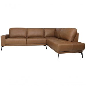 Sofá De Couro Rubi 2 Lugares Com Chaise Esquerda Soft Mel - Mempra Design