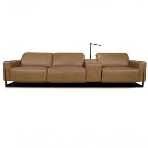 Sofá Reclinável Elétrico De Couro Legend Com Itable E Luminária à Direita Soft Brown - Mempra
