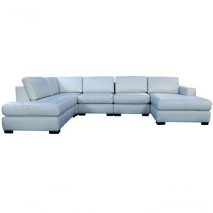 Sofá De Couro N.y. 6 Lugares Light Blue 3,88 M - Mempra