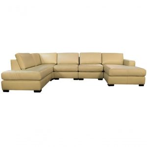Sofá De Couro N.y. 6 Lugares Bege Ivory 4,18 M - Mempra