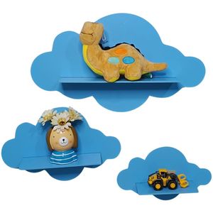 Trio De Nichos Nuvem Em Mdf Prateleira Decorativa Para Quarto Infantil Azul