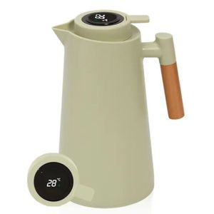 Garrafa Térmica 1L Café Chá Quente Gelado Com Termômetro Digital Sensor Temperatura Verde Ciano