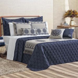 Kit Cobre Leito Colcha Tierry Queen 5 Peças Hipercal 180 Fios - Azul Marinho