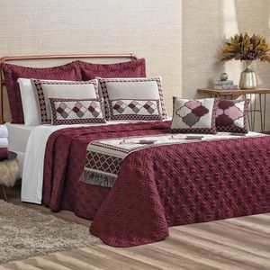 Kit Cobre Leito Colcha Tierry Queen 5 Peças Hipercal 180 Fios - Vinho