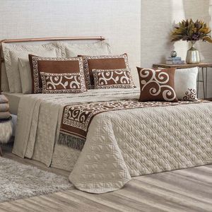 Kit Cobre Leito Colcha Tierry King 5 Peças Hipercal 180 Fios - Cáqui
