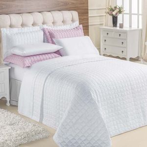 Kit Cobre Leito Colcha Veneza Queen 3 Peças Hipercal 180 Fios - Branco