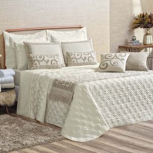 Kit Cobre Leito Colcha Tierry King 5 Peças Hipercal 180 Fios - Marfim