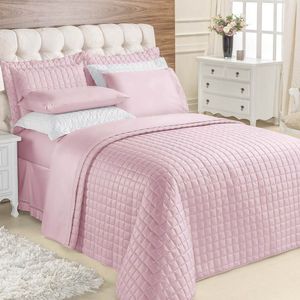 Kit Cobre Leito Colcha Veneza Queen 3 Peças Hipercal 180 Fios - Rose