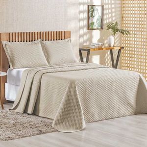 Kit Cobre Leito Colcha Ideale Queen 3 Peças Matelado Geométrico - Cáqui - 100% Poliéster