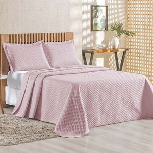 Kit Cobre Leito Colcha Ideale Queen 3 Peças Matelado Geométrico - Rose - 100% Poliéster