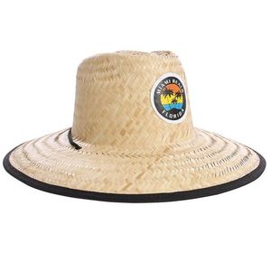Chapéu De Palha Forrado Modelo Praia Com Aplique E Cordão - Glx