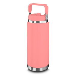 Garrafa Térmica Parede Dupla Em Aço Inox Rosa 900ml Com Alça