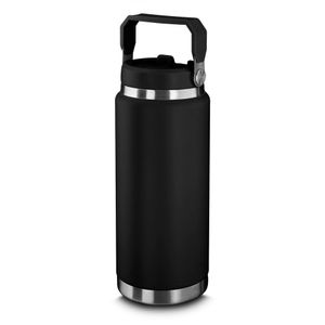 Garrafa Térmica Parede Dupla Em Aço Inox Preta 900ml Com Alça