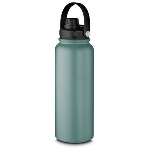 Garrafa Parede Dupla Com Alça 16 Horas Conservação Térmica Capacidade 1,1 Litro Em Aço Inox Verde