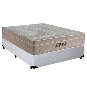 Cama Box Casal Sintético Cremil + Colchão Molas Ensacadas Airprime 138x188x65cm Branco