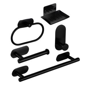 Kit Acessórios Banheiro Inox Autoadesivo Com 5 Peças Preto