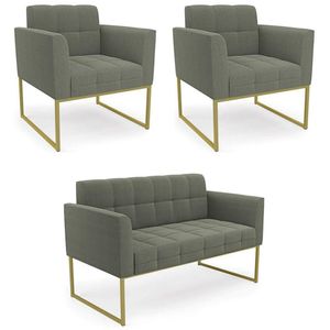 Namoradeira E 2 Poltronas Industrial Dourado Ana Bouclé Menta - Ibiza