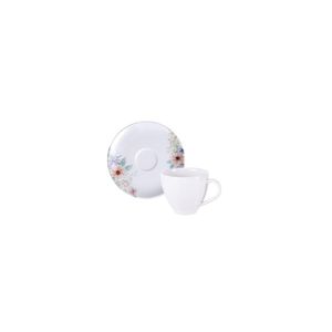 Conjunto Xícara E Pires De Café Tramontina Floratta Em Porcelana Decorada 100 Ml 2 Peças