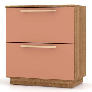 Mesa De Cabeceira 2 Gavetas 50cm Dubai Nature/camarim - Vila Rica