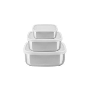 Jogo De Potes Tramontina Freezinox Quadrados Em Aço Inox Com Tampa Plástica 3 Peças