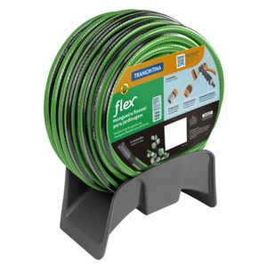 Mangueira Flex Para Jardim Tramontina Verde Com Faixa Preta Em Pvc 4 Camadas 15 M Com Engate Rápido, Engate Rosqueado
