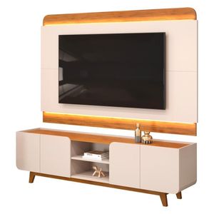 Painel Para Tv 75 Pol E Rack Bancada Com Led 220cm Collie D04 Off White/freijó - Mpozenato