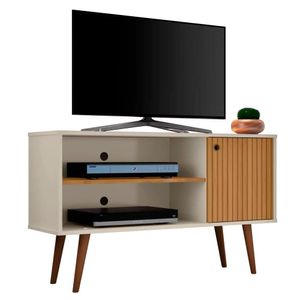 Rack Bancada Para Tv Até 42 Pol. Pés Palito Jade Off White/cinamomo/ripado - Bechara