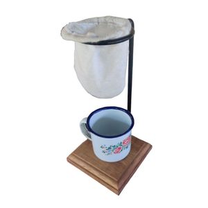Mini Mancebo Coador De Café Em Madeira Maciça + Canequinha