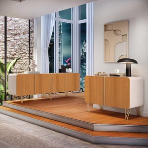 Conjunto Buffets Sala De Estar Benvenuto/saluti Mdp/mdf Pés Em Aço Off White/cinamomo G26 - Hb Móveis