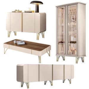Conjunto 1 Cristaleira 2 Buffets E 1 Mesa De Centro évora/saluti/benvenuto/cadenza Off White/castanho G26 - Hb Móveis