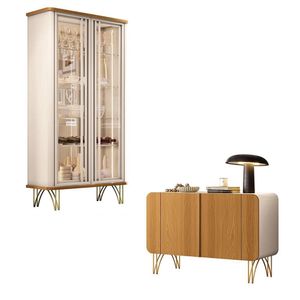 Conjunto 1 Cristaleira E 1 Buffet Decorativo Texas/bambino Off White/cinamomo G26 - Gran Belo