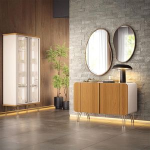 Conjunto Decorativo 1 Cristaleira E 1 Buffet Texas/bambino Off White/cinamomo G26 - Gran Belo
