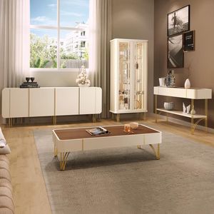 Conjunto 1 Cristaleira 1 Buffet 1 Mesa Centro 1 Aparador Texas/virginia/rennes Off White/castanho