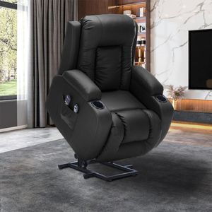 Poltrona Do Papai Lift Sala De Estar Reclinável Austin Elétrica Aquecimento Massagem Pu Preto G94 - Gran Belo
