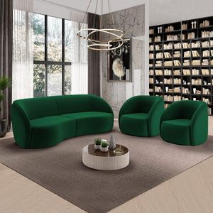 Conjunto Sofá Sala De Estar Bipartido 318cm E 2 Poltronas Clarke Veludo Verde G45 - Gran Belo