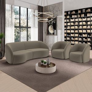Conjunto Sofá Sala De Estar Bipartido 240cm E 2 Poltronas Clarke Veludo Castor G45 - Gran Belo