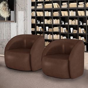 Kit 2 Poltronas Decorativas Sala De Estar Clarke Pu Marrom Manchado G45 - Gran Belo