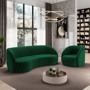 Conjunto Sofá Sala De Estar Bipartido 318cm E Poltrona Clarke Veludo Verde G45 - Gran Belo