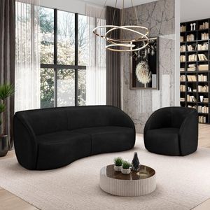 Conjunto Sofá Sala De Estar Bipartido 240cm E Poltrona Clarke Pu Preto Manchado G45 - Gran Belo