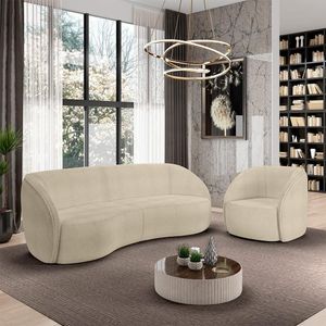 Conjunto Sofá Sala De Estar Bipartido 318cm E Poltrona Clarke Bouclê Bege G45 - Gran Belo