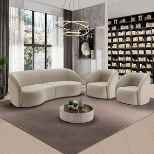 Conjunto Sofá Sala De Estar Bipartido 240cm E 2 Poltronas Clarke Veludo Bege G45 - Gran Belo