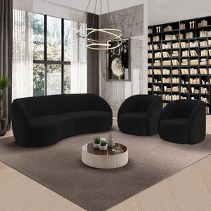 Conjunto Sofá Sala De Estar Bipartido 288cm E 2 Poltronas Clarke Veludo Preto G45 - Gran Belo
