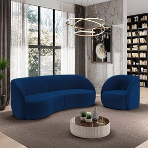 Conjunto Sofá Sala De Estar Bipartido 288cm E Poltrona Clarke Veludo Azul G45 - Gran Belo