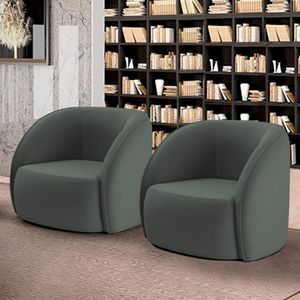 Kit 2 Poltronas Decorativas Sala De Estar Clarke Veludo Grafite G45 - Gran Belo