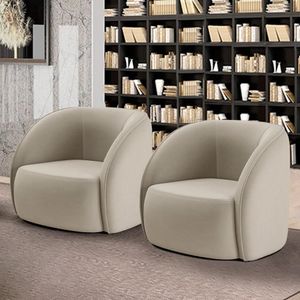 Kit 2 Poltronas Decorativas Sala De Estar Clarke Veludo Bege G45 - Gran Belo