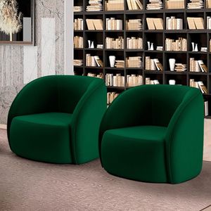 Kit 2 Poltronas Decorativas Sala De Estar Clarke Veludo Verde G45 - Gran Belo