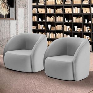 Kit 2 Poltronas Decorativas Sala De Estar Clarke Veludo Cinza G45 - Gran Belo