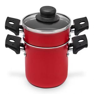 Mini Cuscuzeira Multiflon Em Alumínio Com Alça Tpa Versátil Vermelho