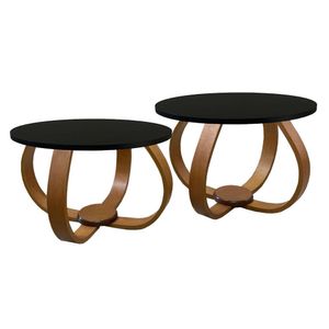 Conjunto Mesa De Centro E Lateral Pés Cebola Espelhada Preto